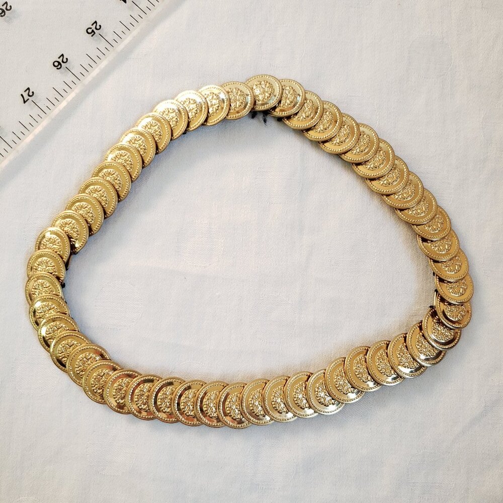 Womens 24" Vintage medallion gold coin stretchy belt